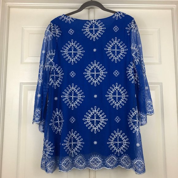 Alfani Blue and White Embroidered Blouse - Picture 9 of 13